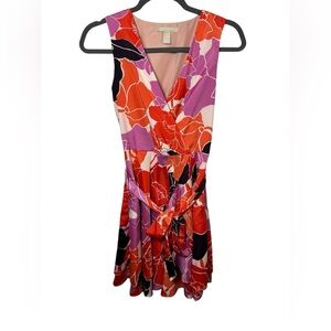 Banana Republic Floral Sleeveless Wrap Dress Red Purple Print Belted Petite 2P